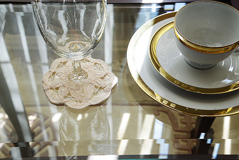 Old Fashioned Battenburg Lace Wine Glass Coaster. - Click Image to Close